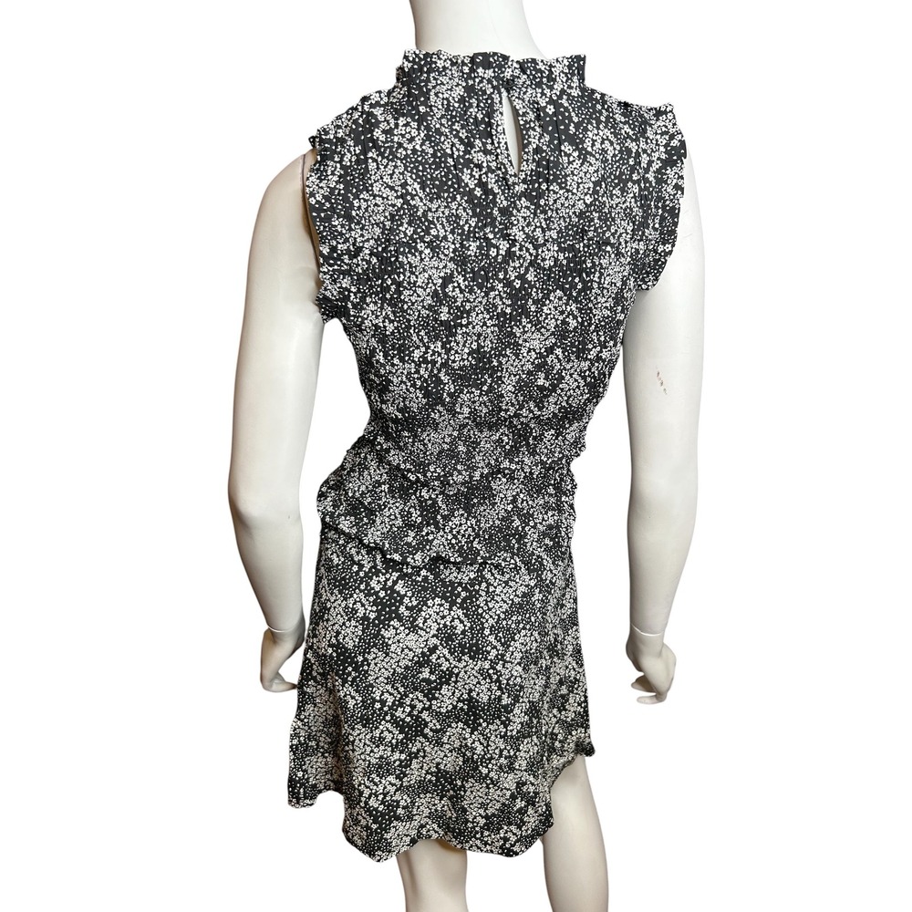 Madewell Smocked Crewneck Mini Dress in Floral Size 0 Black NWT - Picture 9 of 16